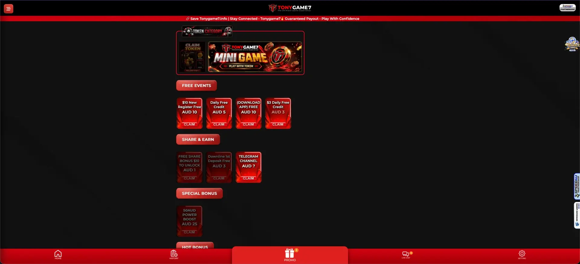 Tonygame7 Free Events promotion cards