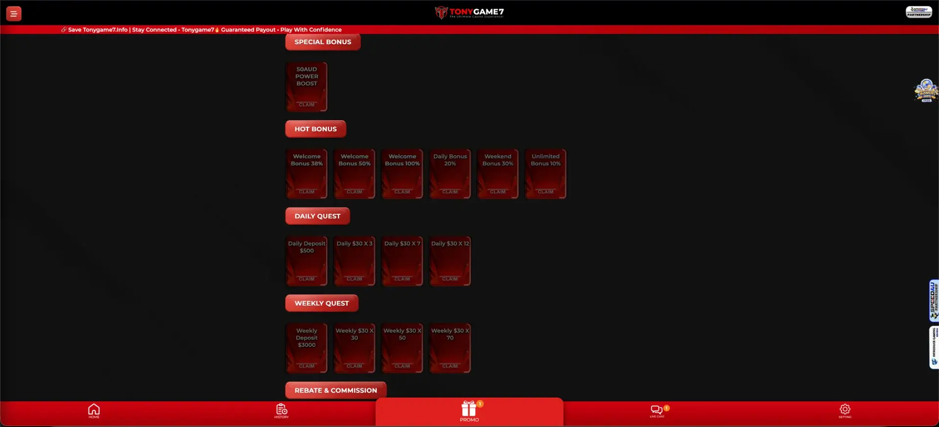 Tonygame7 welcome bonuses and deposit quests